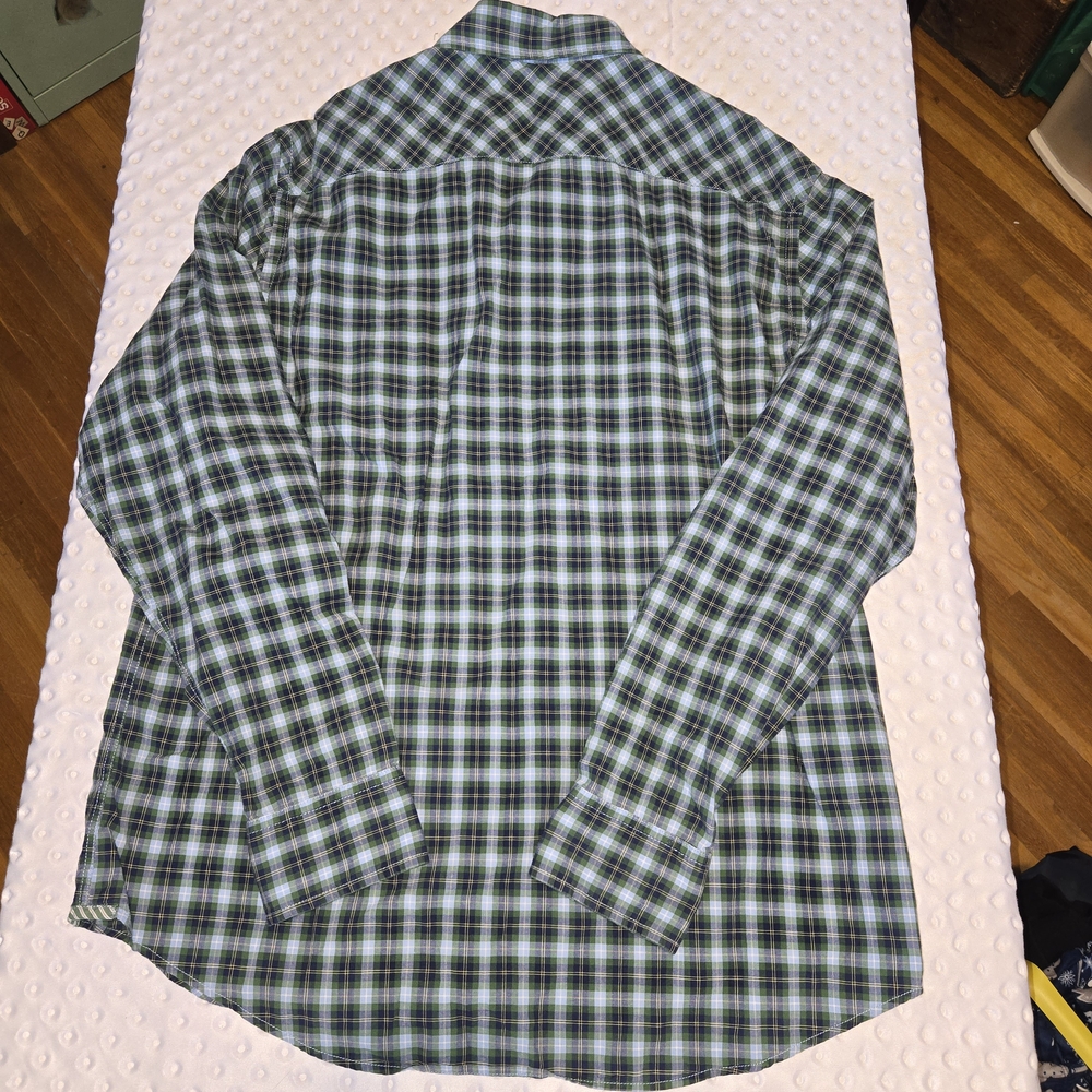 American Eagle Men’s Plaid Button Up Shirt Green Blue Long Sleeve Size XL‎ - Picture 2 of 6
